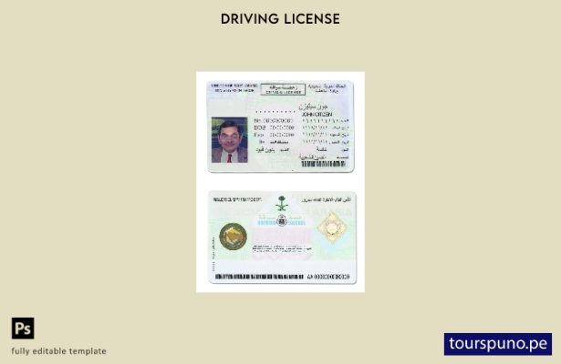 Plantilla de licencia de conducir de Arabia Saudita lista para imprimir